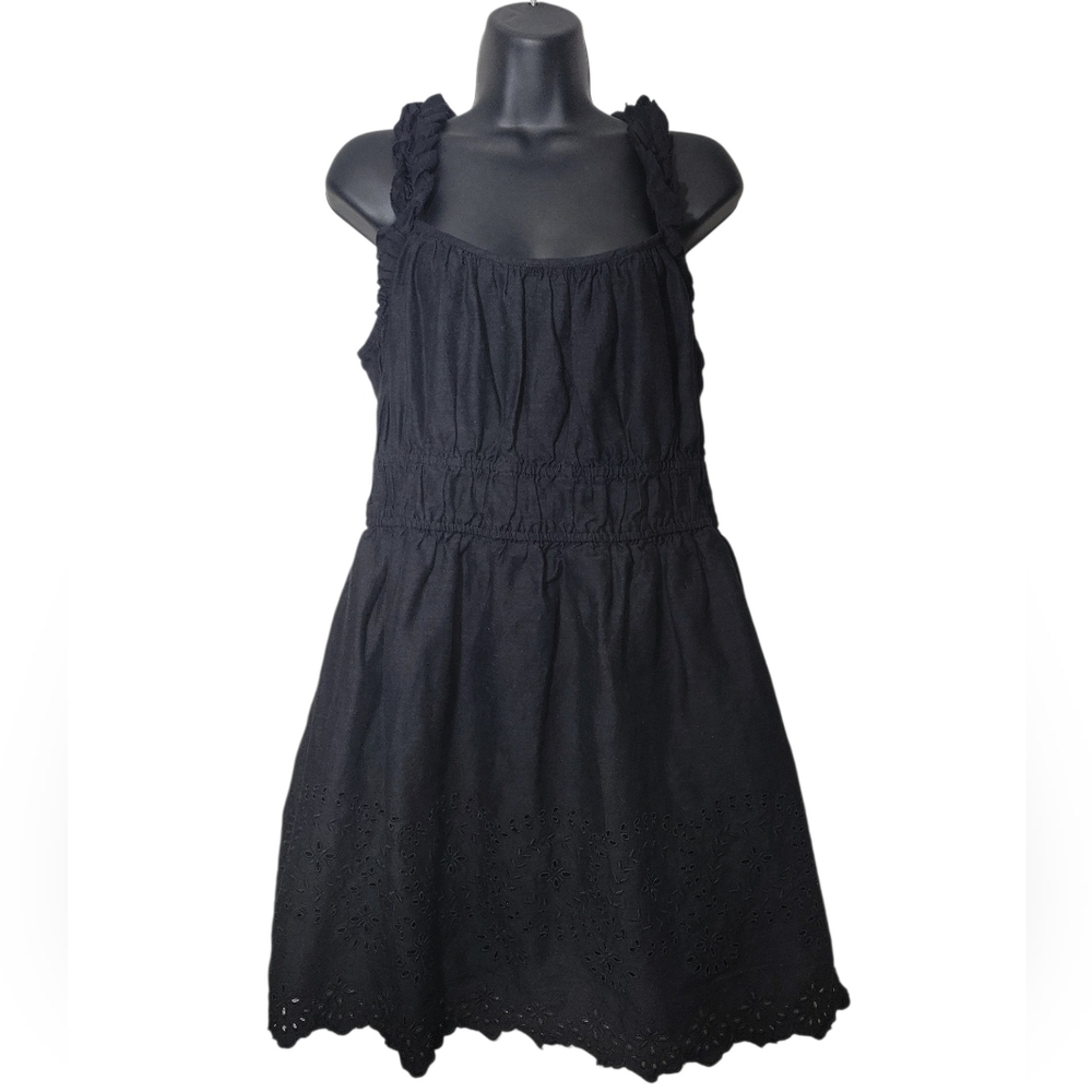 Old Navy Women's L Black Eyelet Hem Smocked Waist Sun Dress Boho Cotton